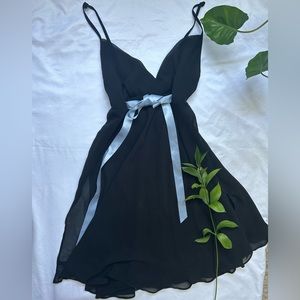 Black lace slip dress with blue ribbon size M early 2000s